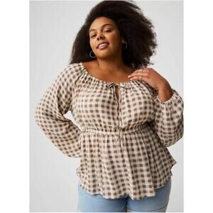 Torrid Brown Gingham Peasant Babydoll Boho Top Size 3X (US 3)